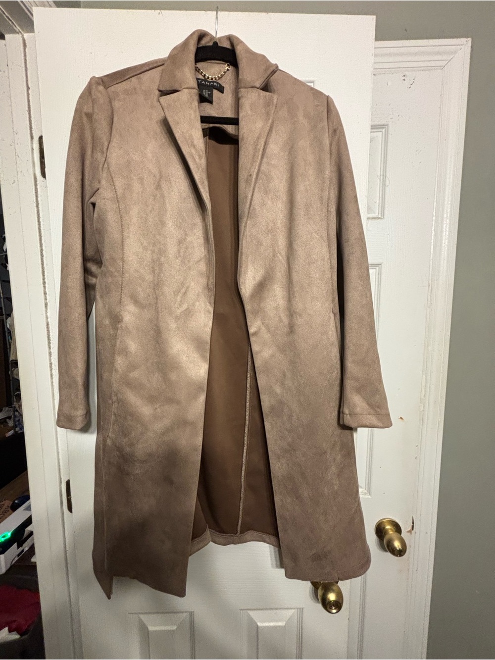 Tahari Taupe Suede-Effect Trench Coat XS